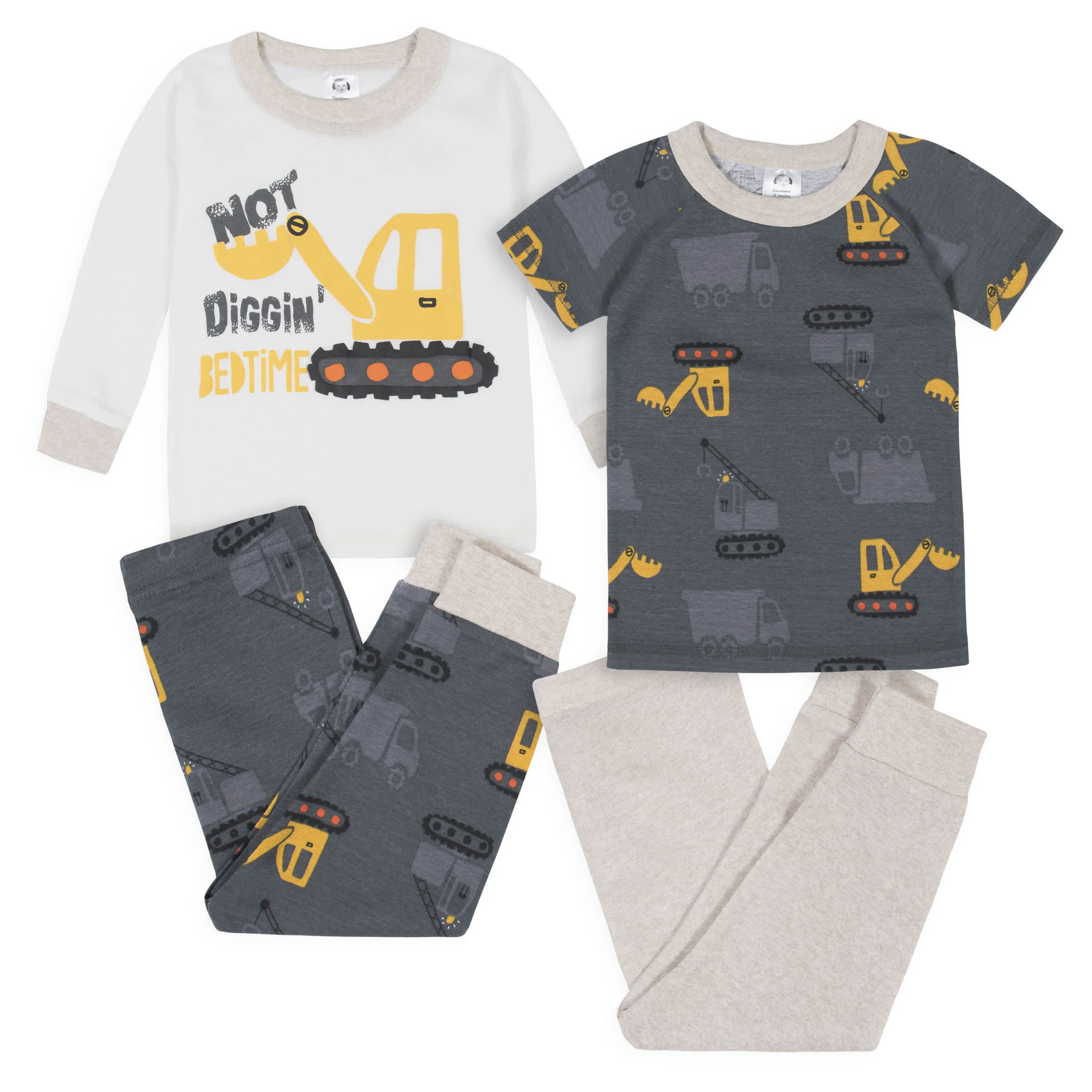 4-Piece Infant & Toddler Boys Construction Trucks Snug Fit Cotton Pajamas