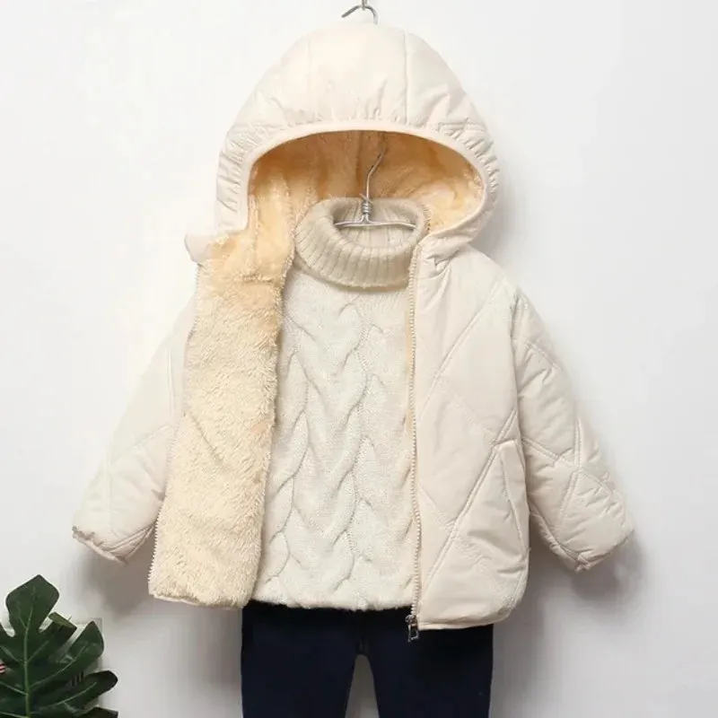 Baby Kids Coats Winter Thicken Jackets For Boys Warm Plush Outerwear Girls Fur Hooded Jackets Toddler Children Clothes