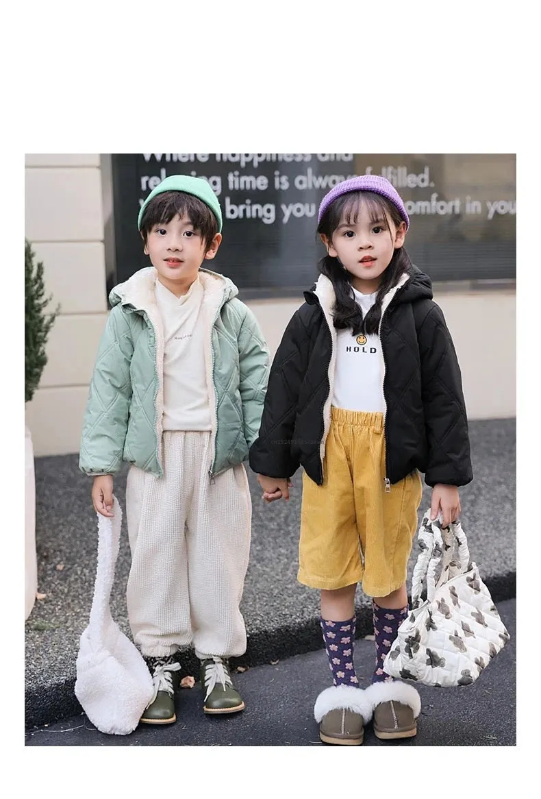 Baby Kids Coats Winter Thicken Jackets For Boys Warm Plush Outerwear Girls Fur Hooded Jackets Toddler Children Clothes