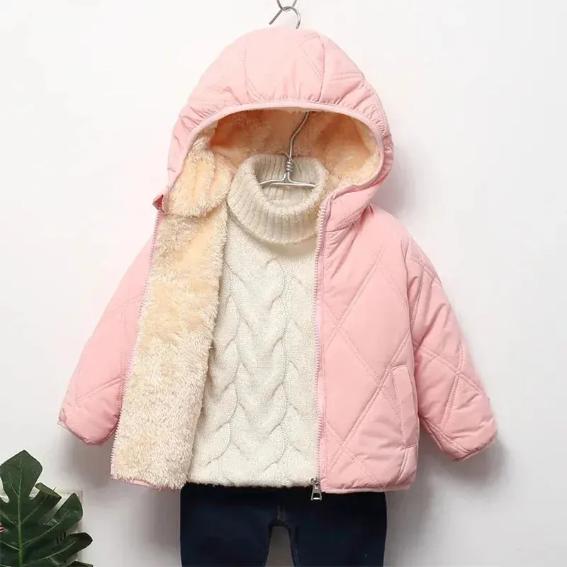 Baby Kids Coats Winter Thicken Jackets For Boys Warm Plush Outerwear Girls Fur Hooded Jackets Toddler Children Clothes