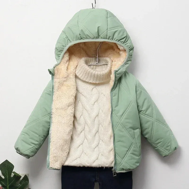 Baby Kids Coats Winter Thicken Jackets For Boys Warm Plush Outerwear Girls Fur Hooded Jackets Toddler Children Clothes