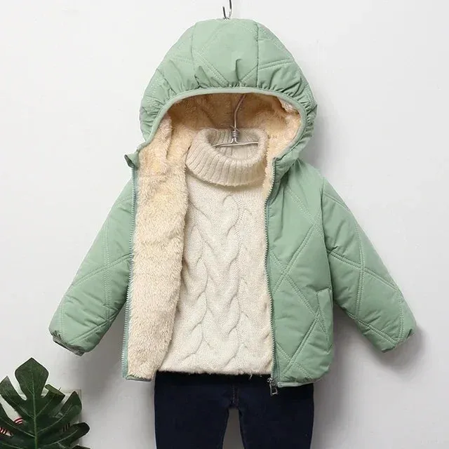 Baby Kids Coats Winter Thicken Jackets For Boys Warm Plush Outerwear Girls Fur Hooded Jackets Toddler Children Clothes