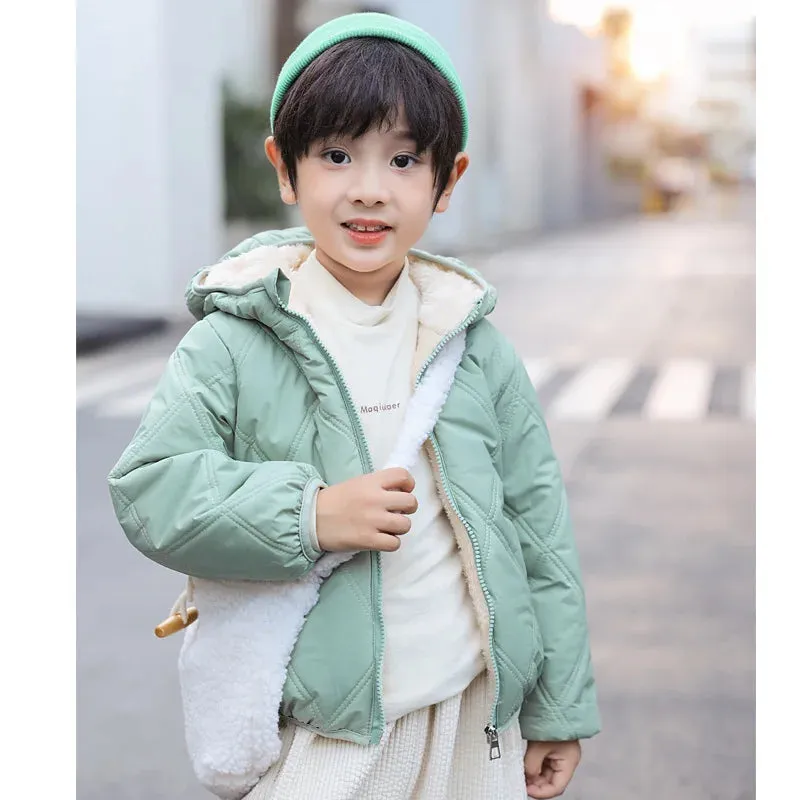 Baby Kids Coats Winter Thicken Jackets For Boys Warm Plush Outerwear Girls Fur Hooded Jackets Toddler Children Clothes