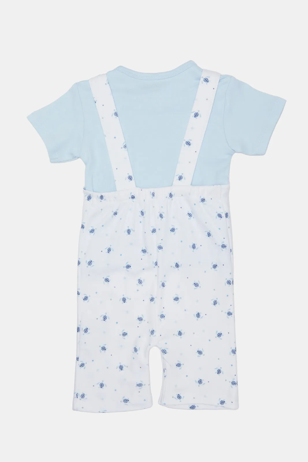 Baby White And Blue Printed T-Shirt And Dungaree Set (2 Piece)