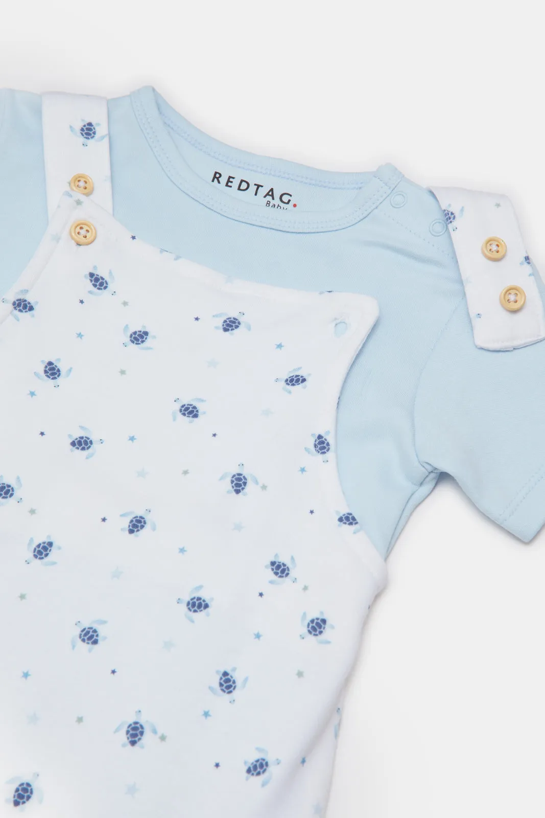 Baby White And Blue Printed T-Shirt And Dungaree Set (2 Piece)