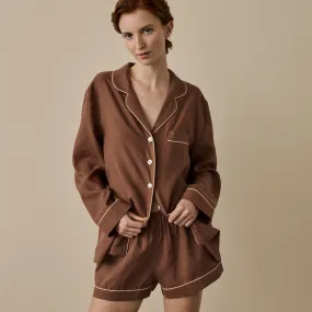 Barley Brown Linen Tencel Pyjama Shorts Set