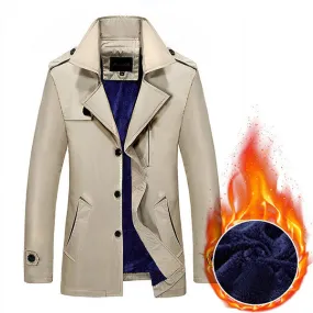 Business Thick Fleece Lining Casual Trench Coat for Men