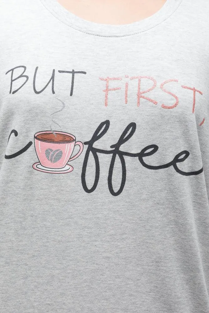 But First Coffee Sleep Shirt Grey