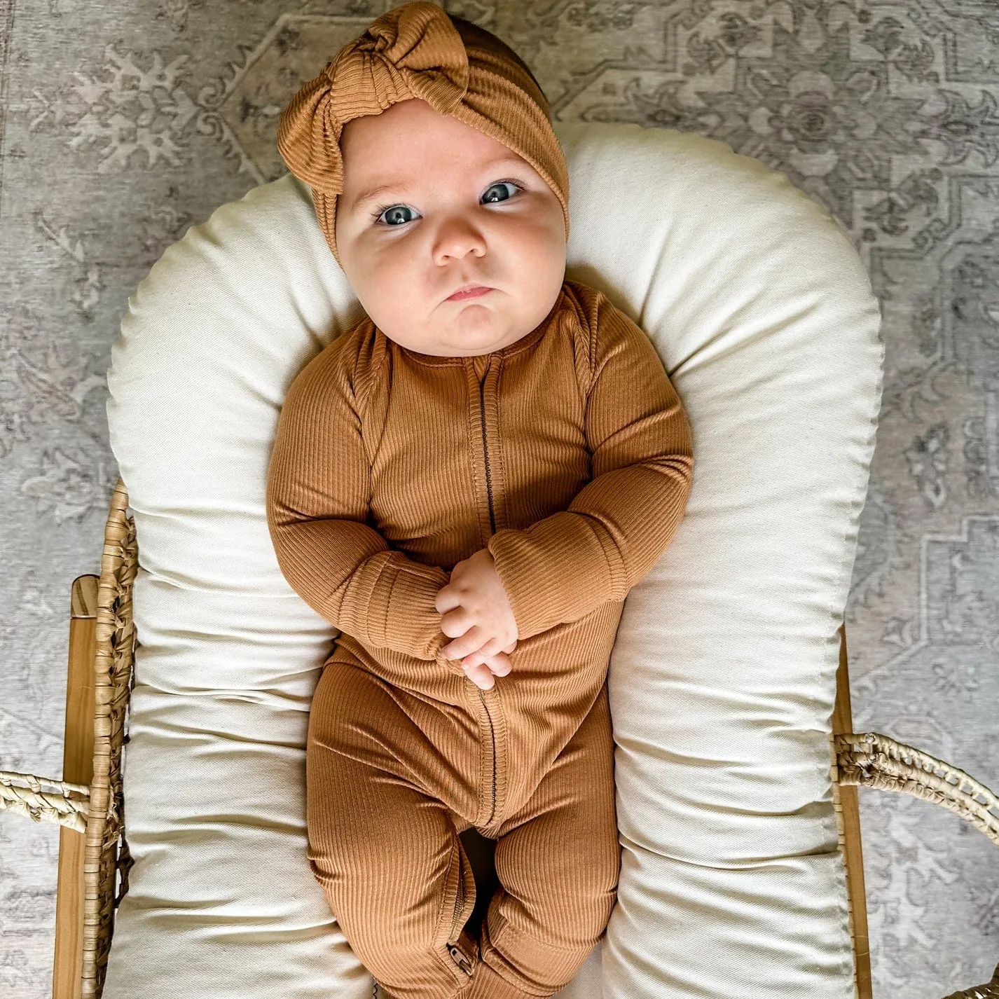 Camel Small Ribbed Zip Romper