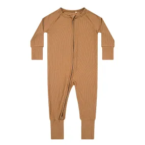 Camel Small Ribbed Zip Romper