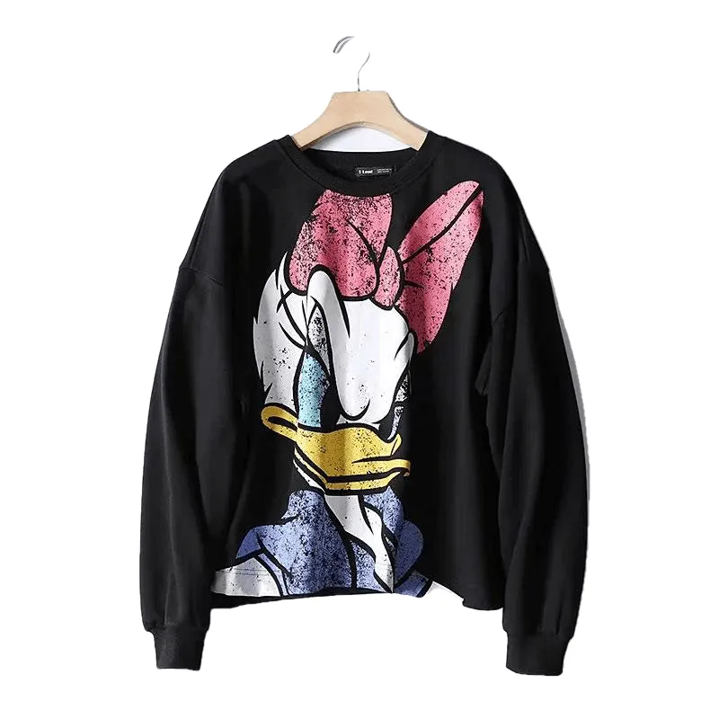 Casual Black Pink Lion King Print Women Hoodies Long Sleeve O Neck Ladies Sweatshirt Pullover