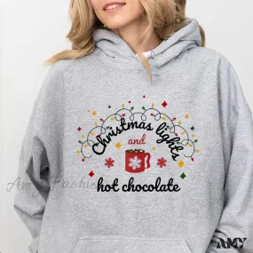 Christmas Lights Hot Chocolate Hoodie - Merry & Bright Festive Family Style