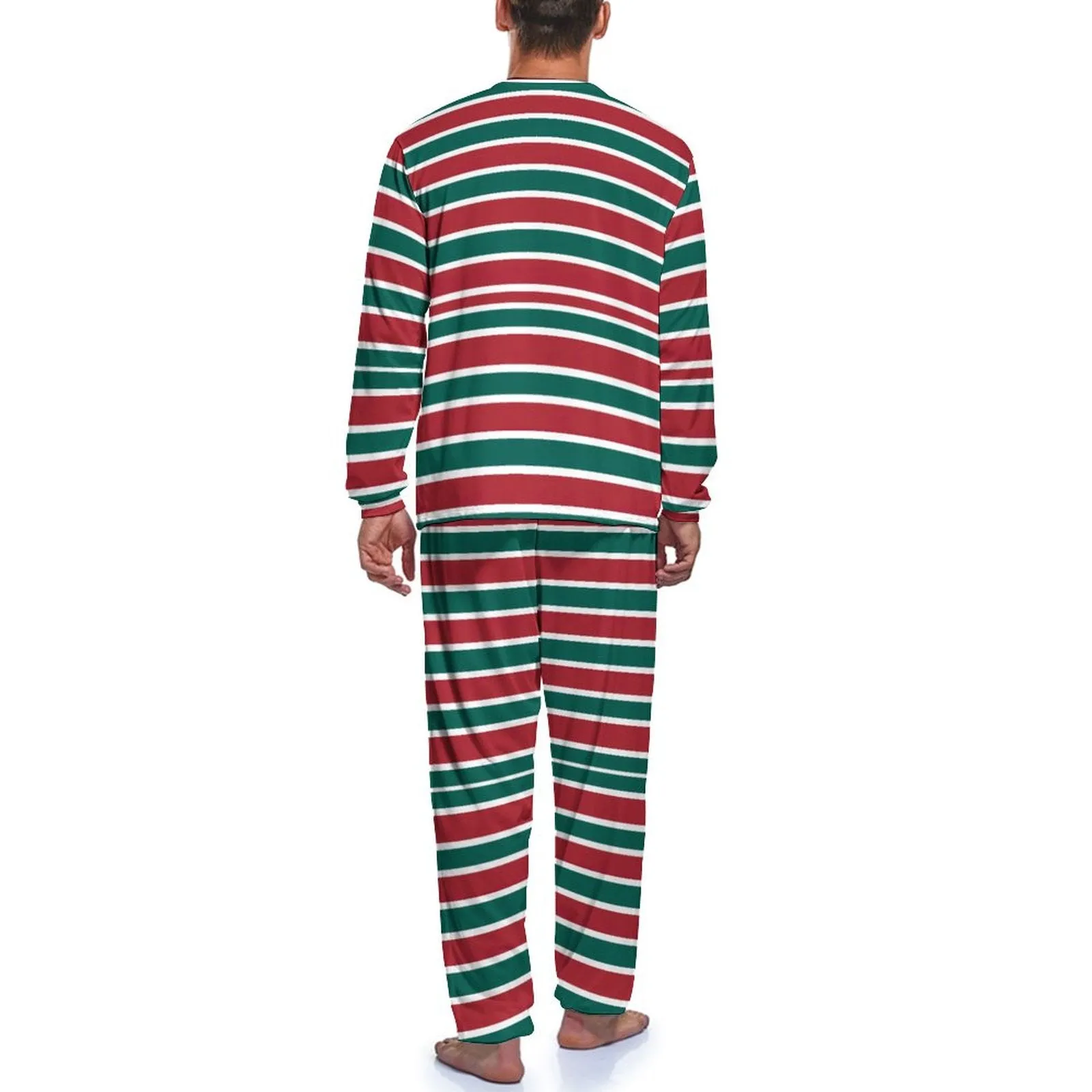 Christmas Striped Men's Pajama Set,  Men's Loungewear Set JJ1201 (All-Over Printing), Red and Green Pajama, Matching Family Pajamas