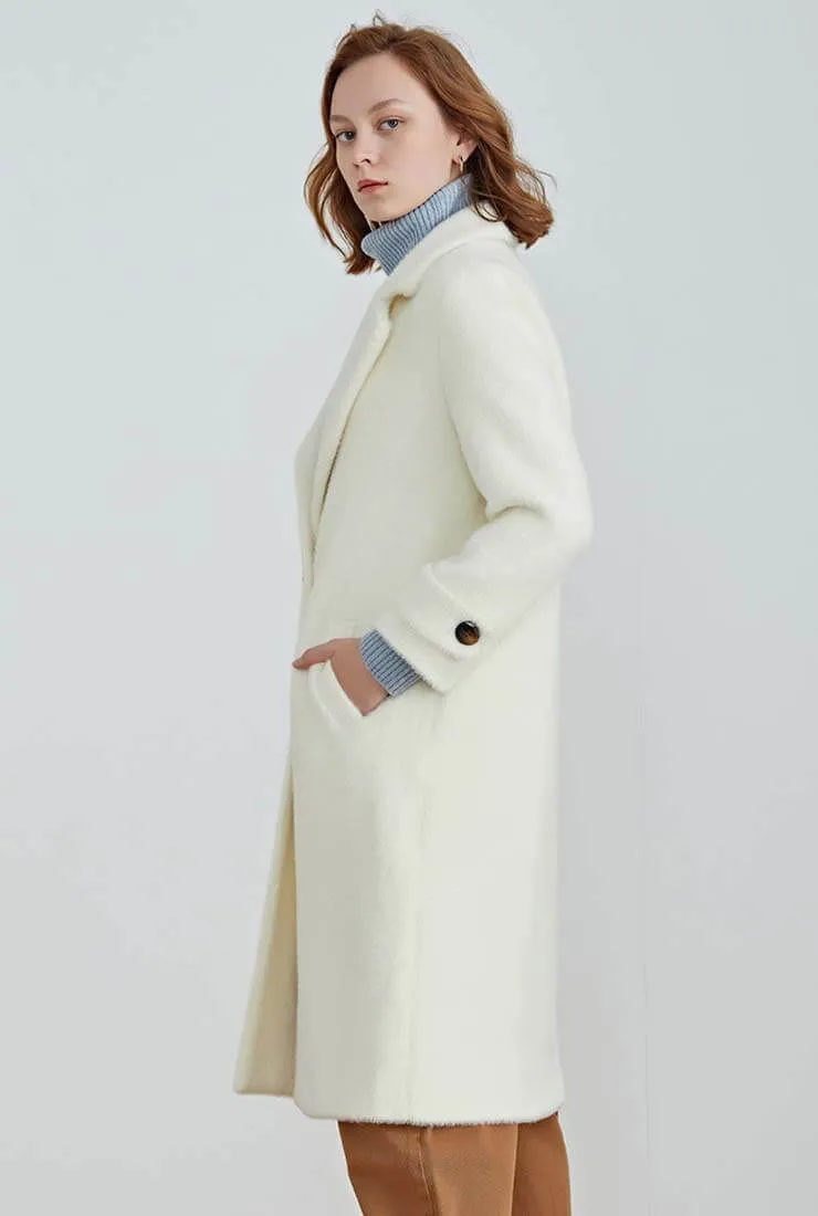 Classic White Faux Fur Lapel Long Coat