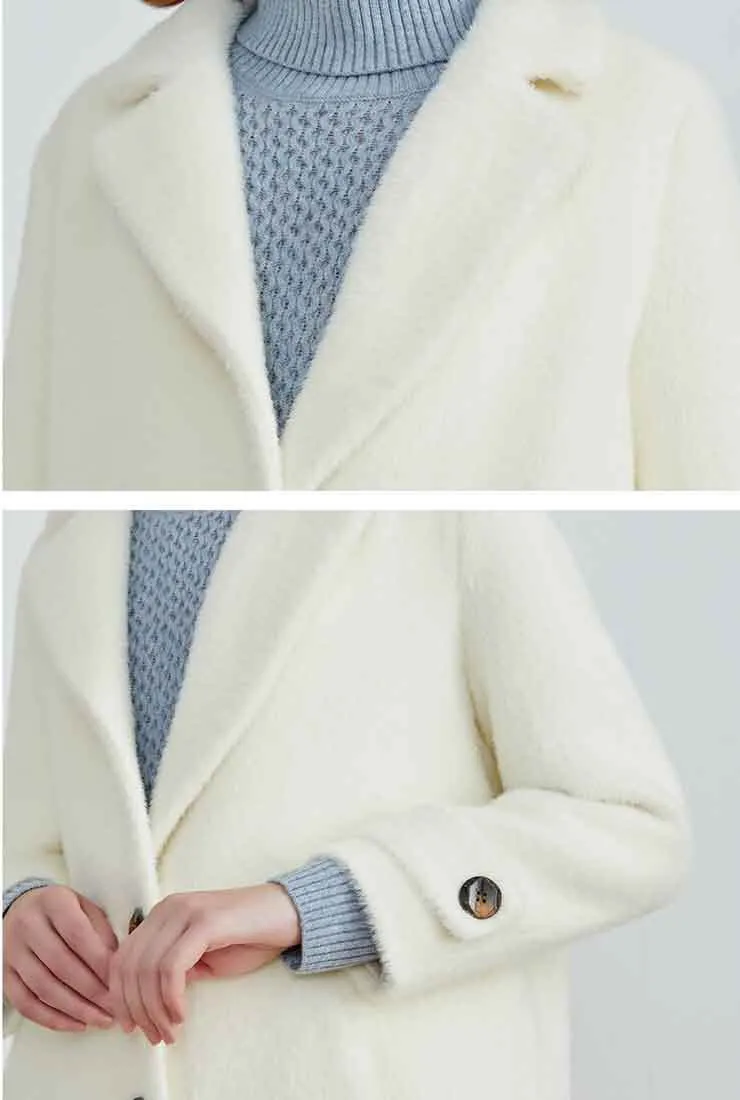 Classic White Faux Fur Lapel Long Coat