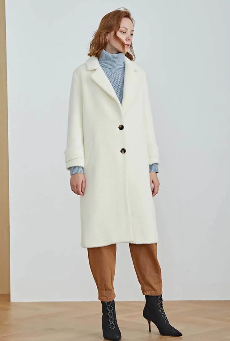 Classic White Faux Fur Lapel Long Coat