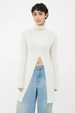 Cream Open Long Turtleneck Sweater