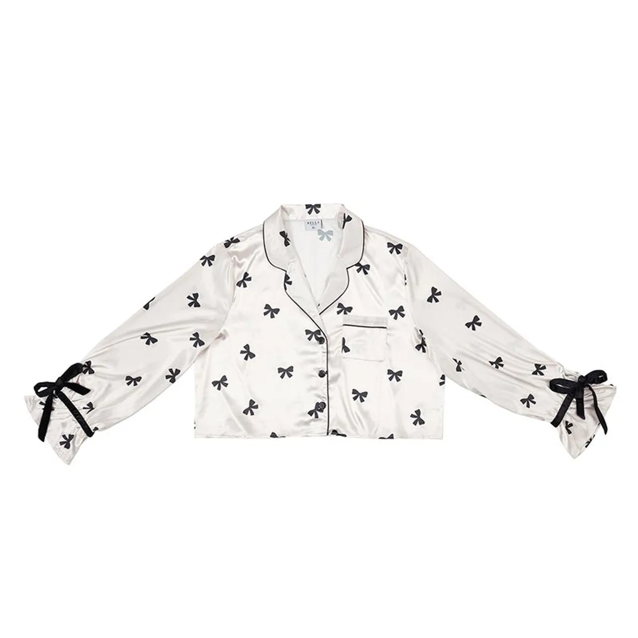 Cropped PJ Set   Velvet Ties - Ivory/Black Bows