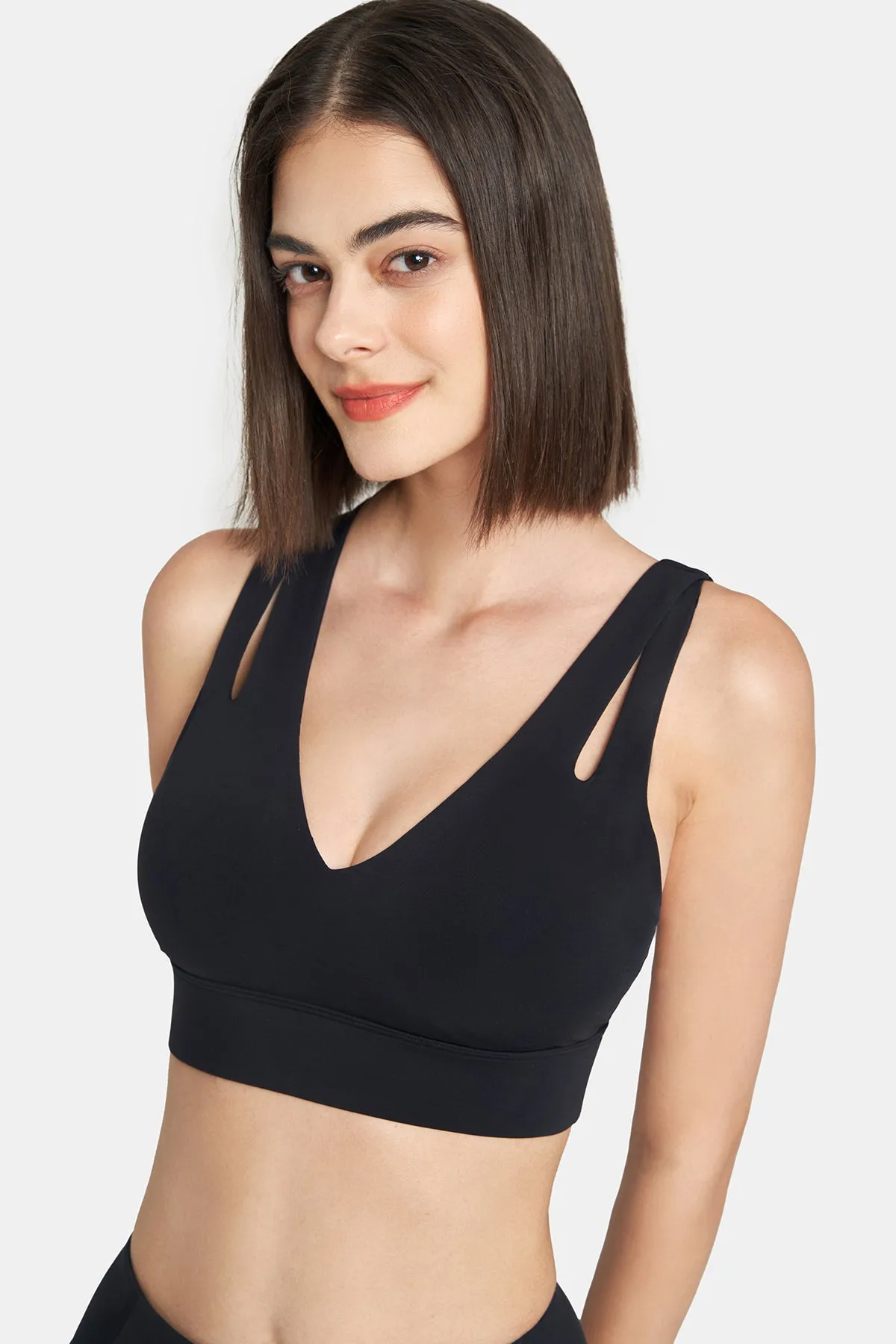 Deep V Shoulder Cutout Sports Bra