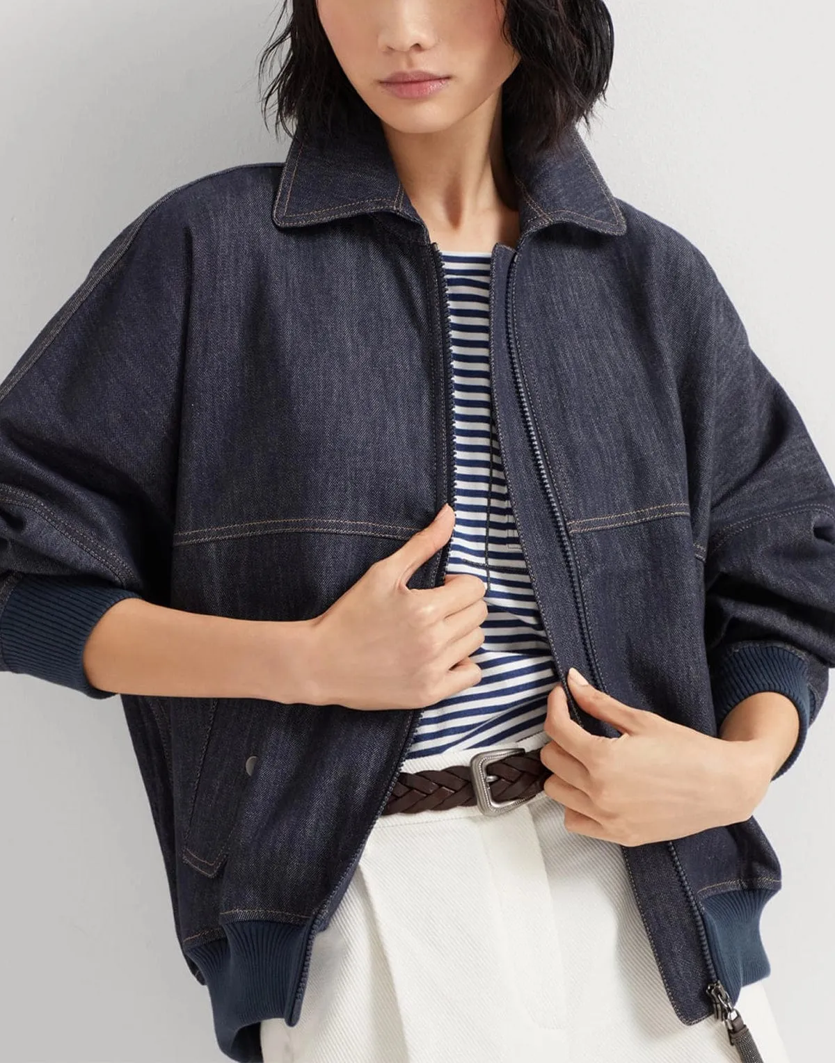 Denim-Effect Twill Bomber Jacket