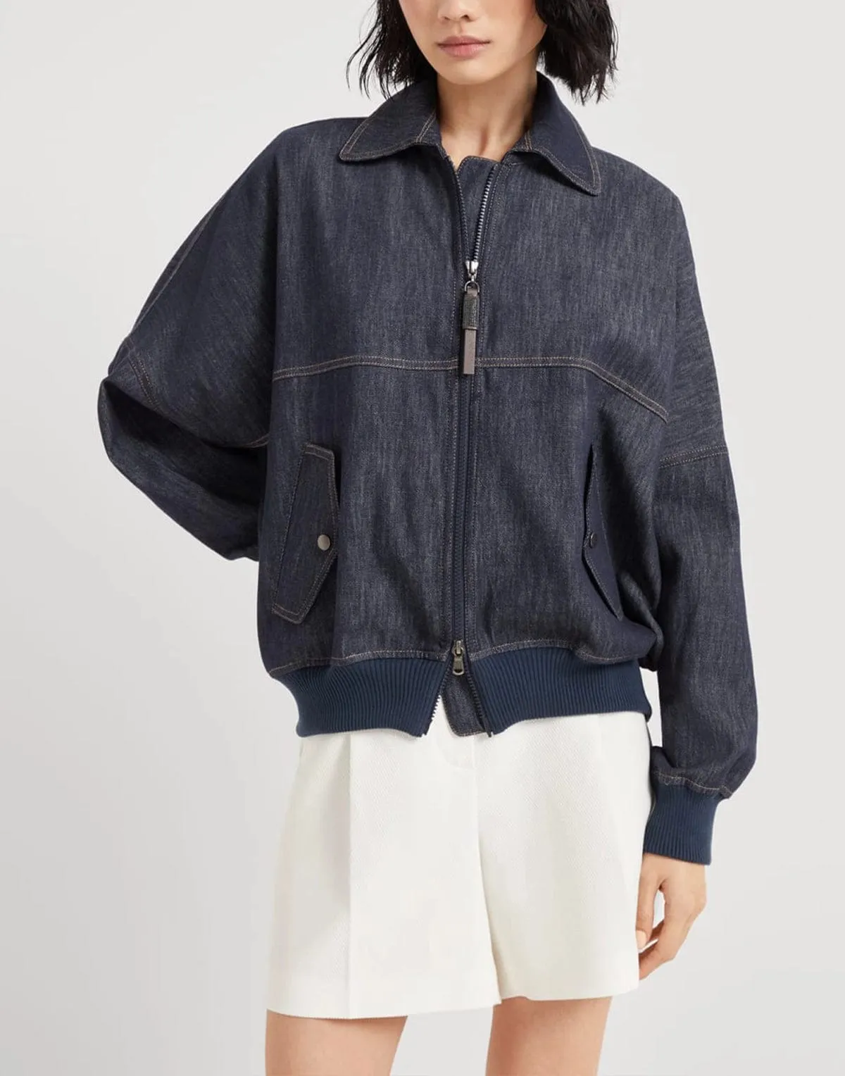 Denim-Effect Twill Bomber Jacket