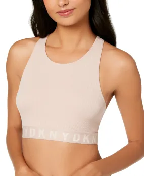 DKNY Women's Litewear Seamless Ribbed Crop Top Bralette, Pink, XL