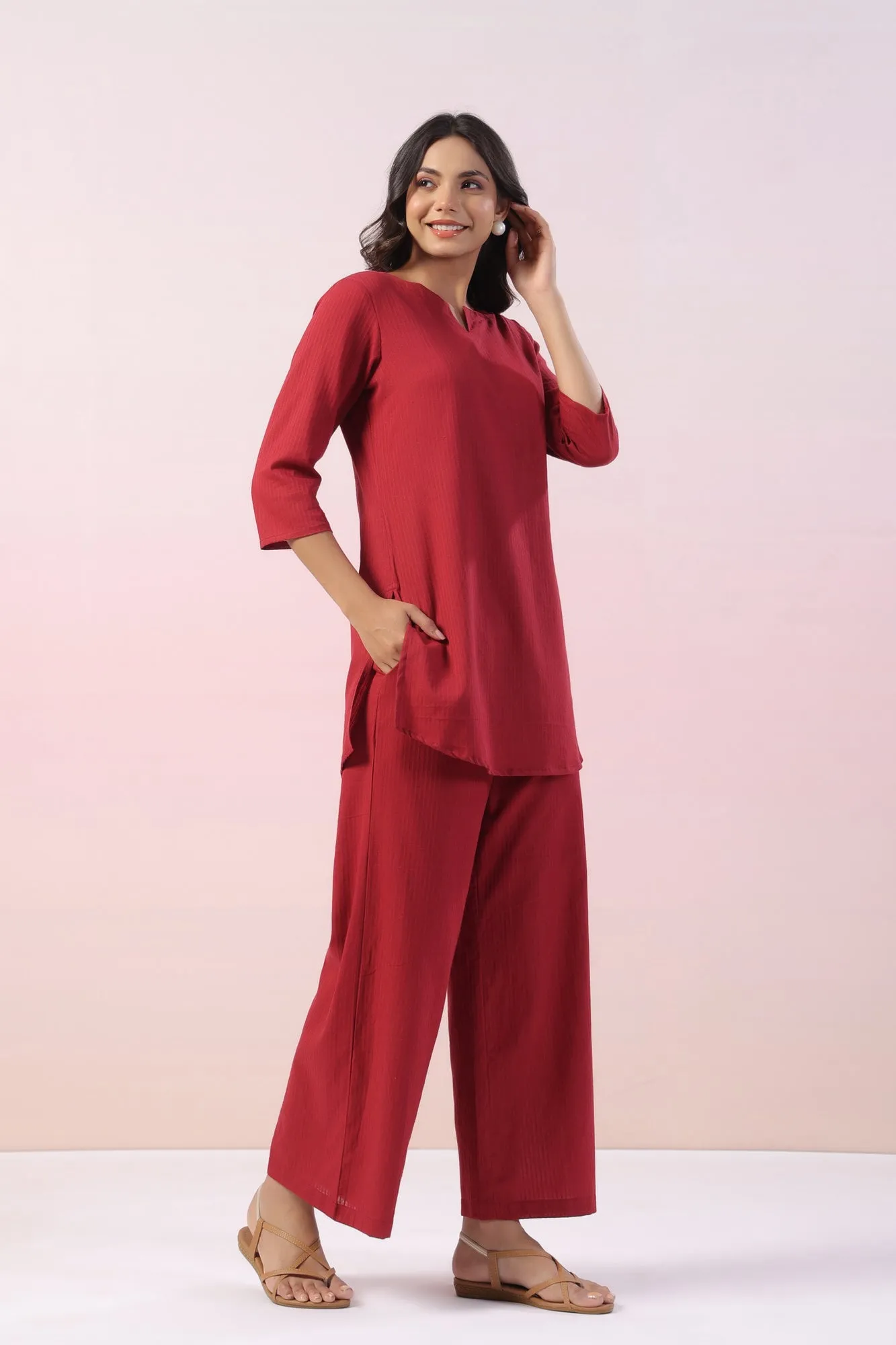 Faye Solid Cotton Palazzo Loungewear Set