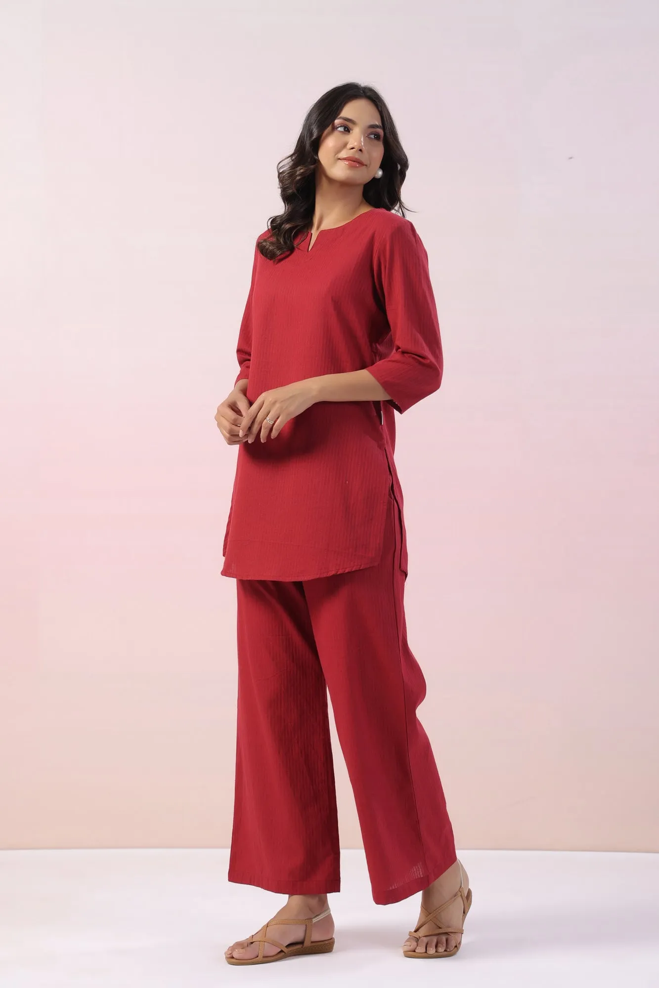 Faye Solid Cotton Palazzo Loungewear Set