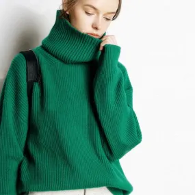 Flytonn-DY Wool Women's Sweater Autumn Winter Warm Turtlenecks Casual Loose Oversized Lady Sweaters Knitted Pullover Top Pull Femme