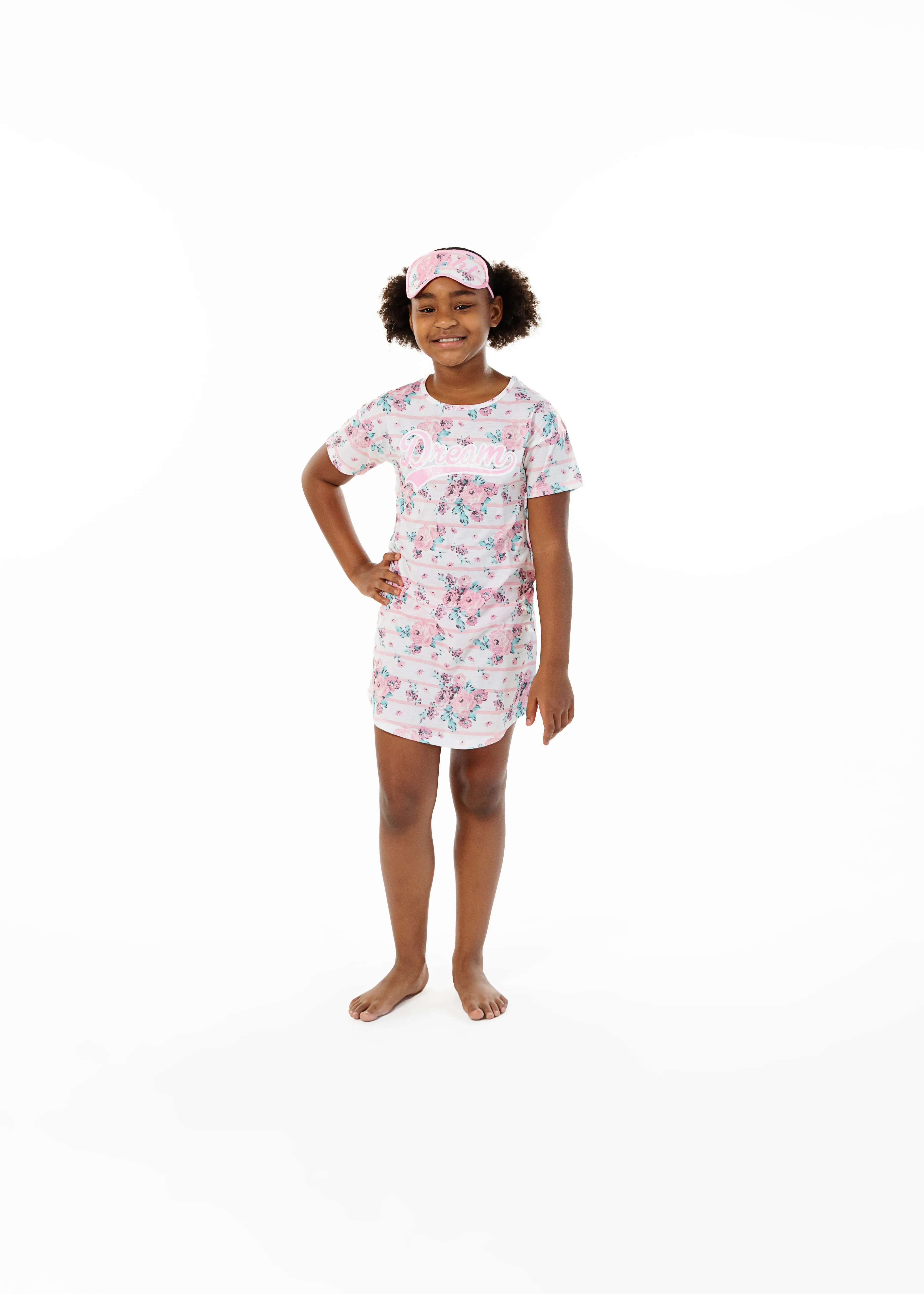 Girls Floral Dreams Pajama Sleep Shirt With Matching Sleep Mask