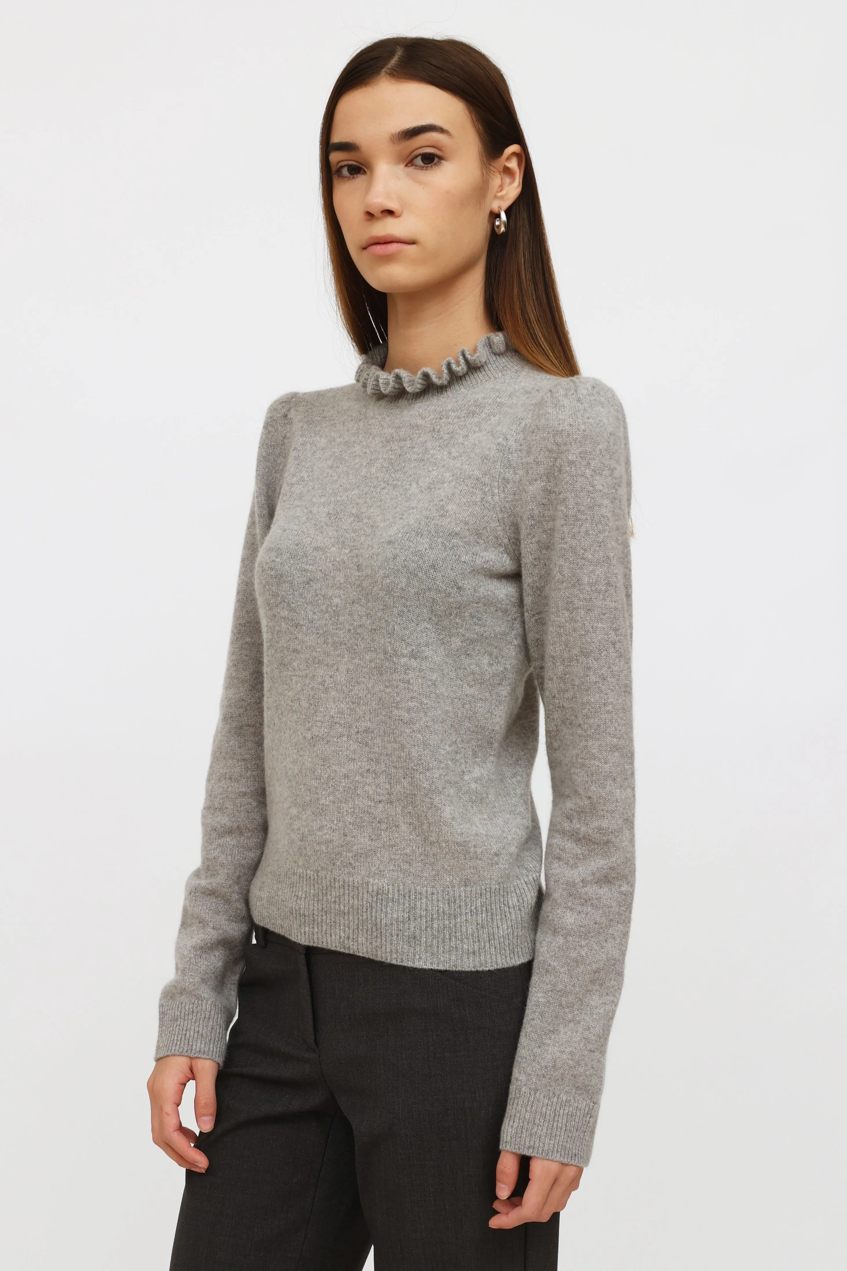 Grey Cashmere Ruffle Collar Sweater