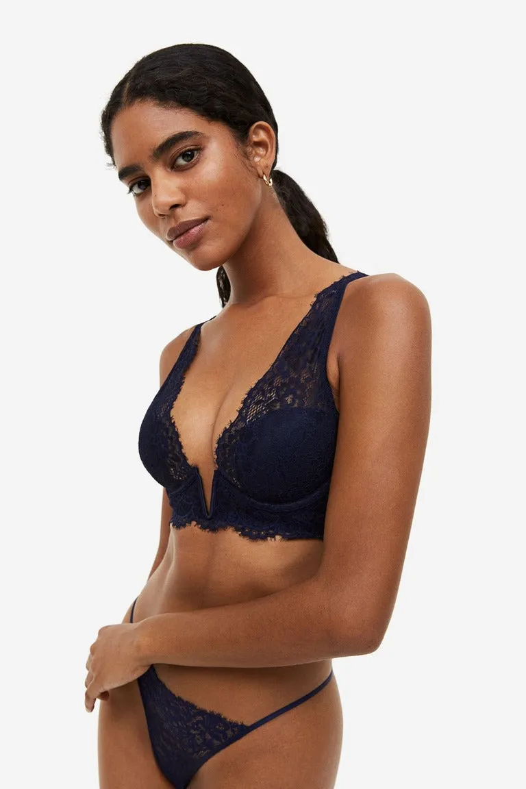 H&M lace underwire bra with padding, dark blue