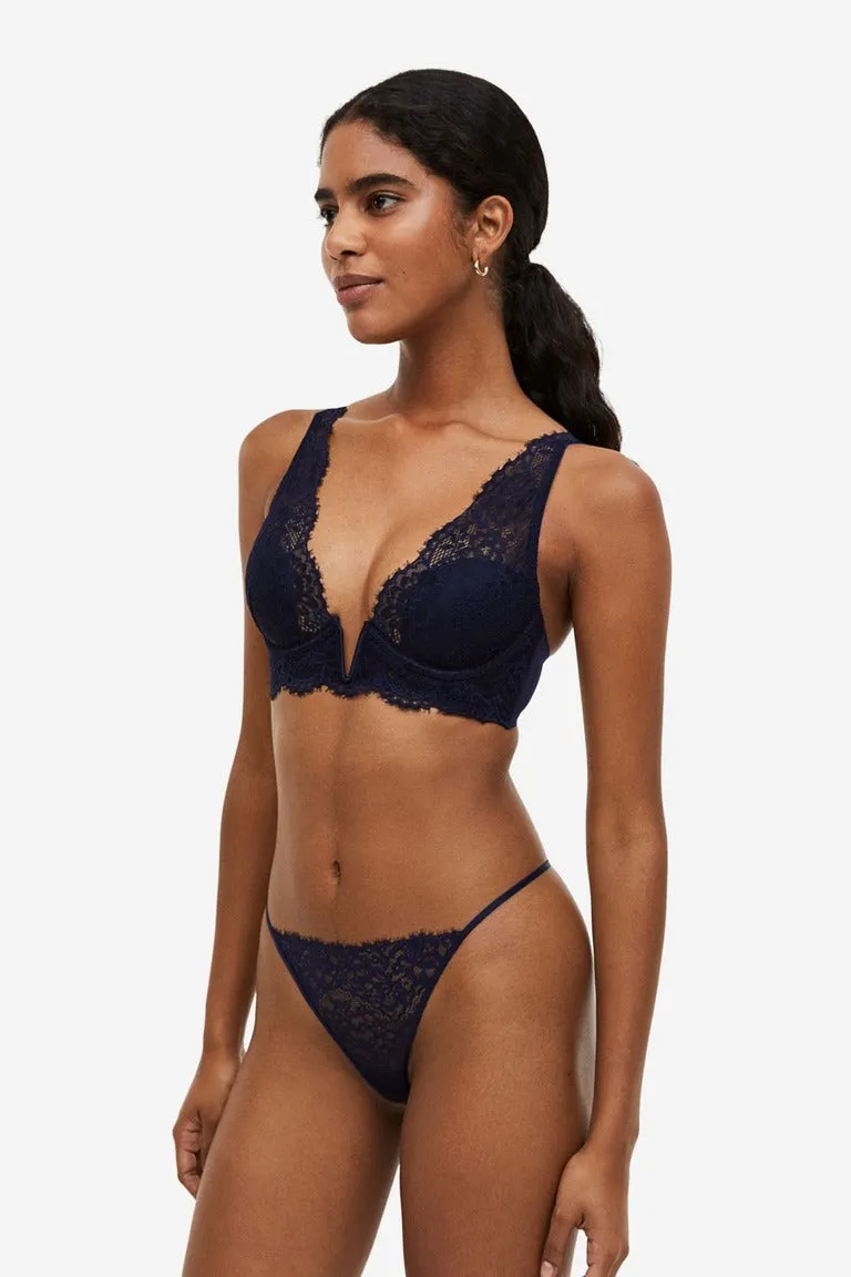 H&M lace underwire bra with padding, dark blue