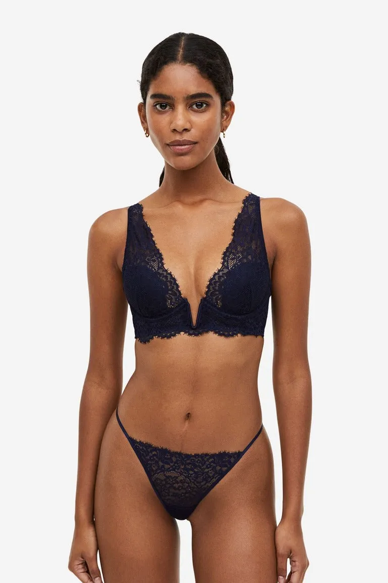 H&M lace underwire bra with padding, dark blue