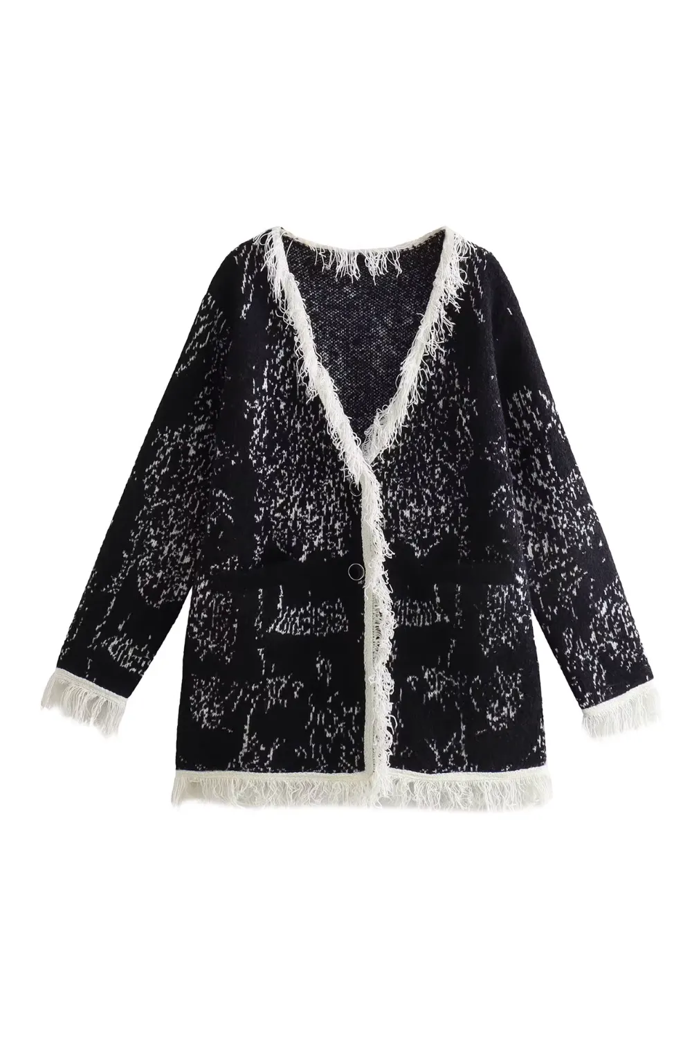 'Hazel' V-Neck Frayed Hem Knitted Cardigan (2 Colors)