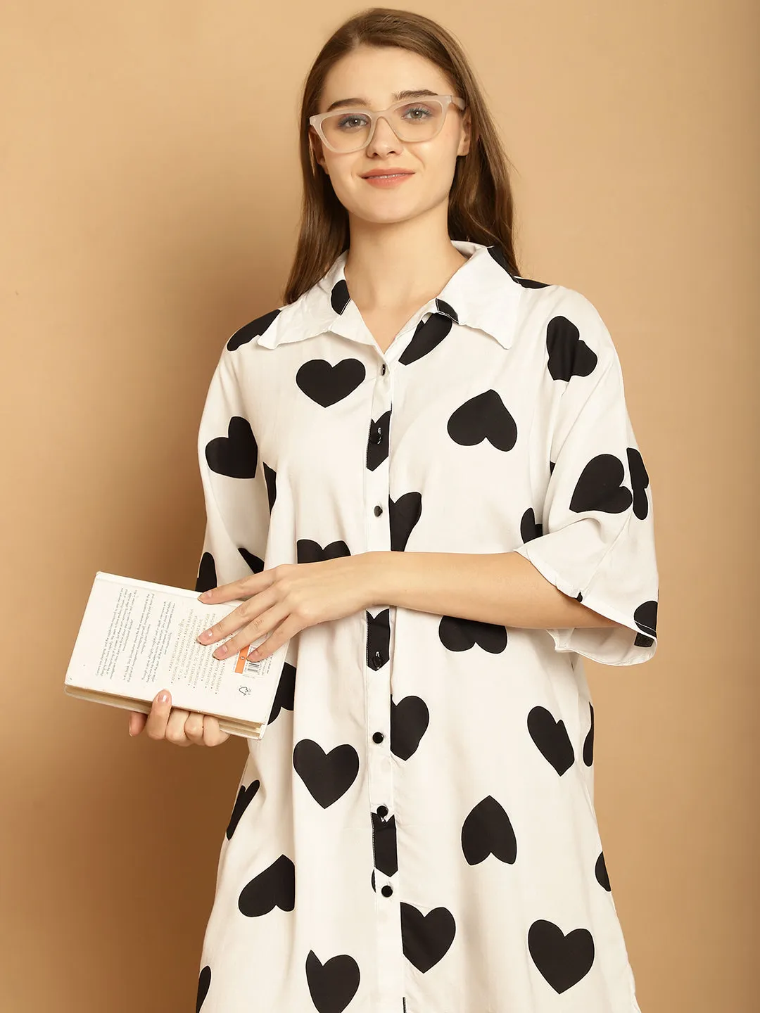 Heart shaped Retro Print Sleep Shirt