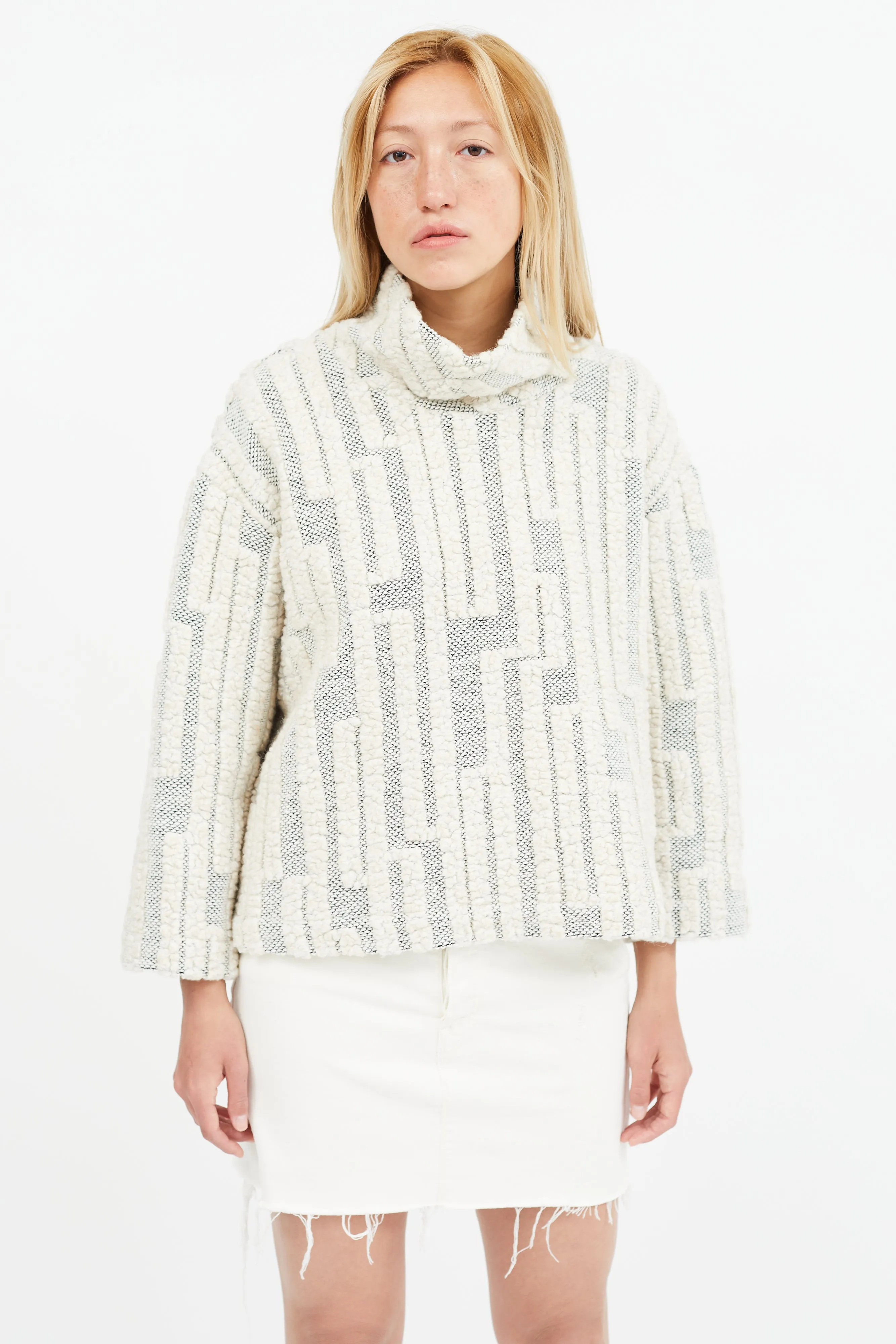 Horses Atelier Cream Wool Bouclé Funnel Neck Sweater