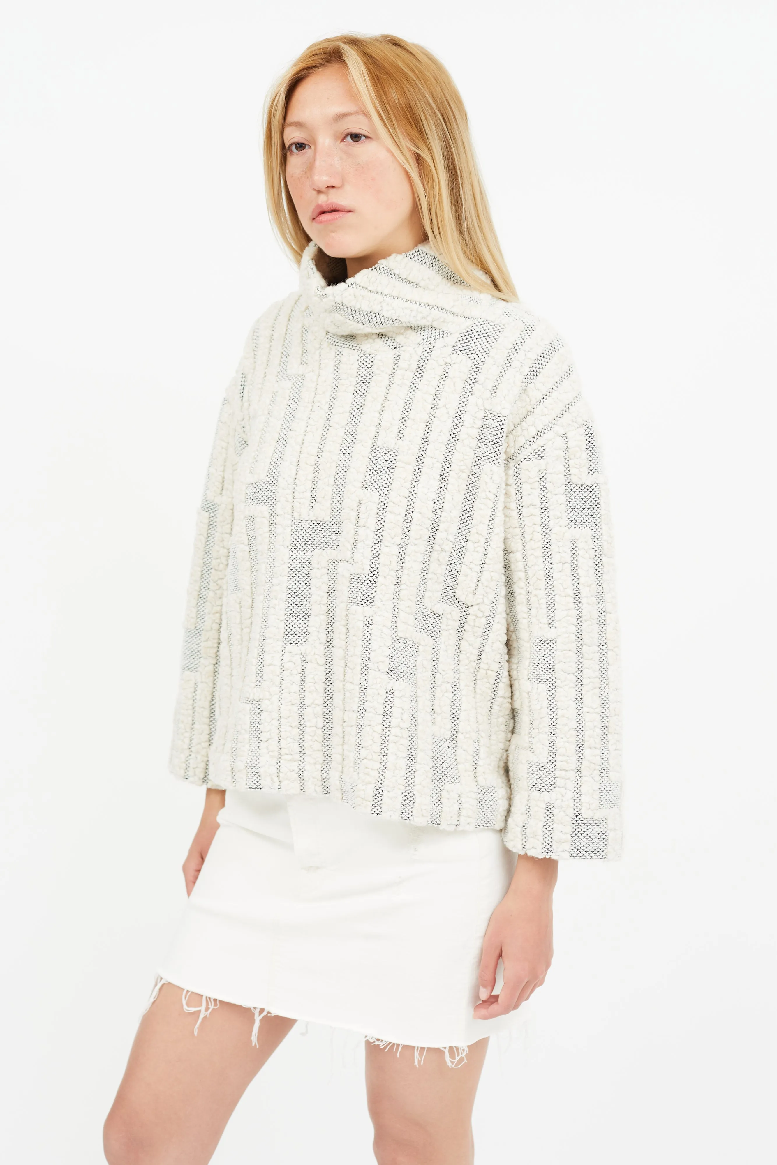 Horses Atelier Cream Wool Bouclé Funnel Neck Sweater