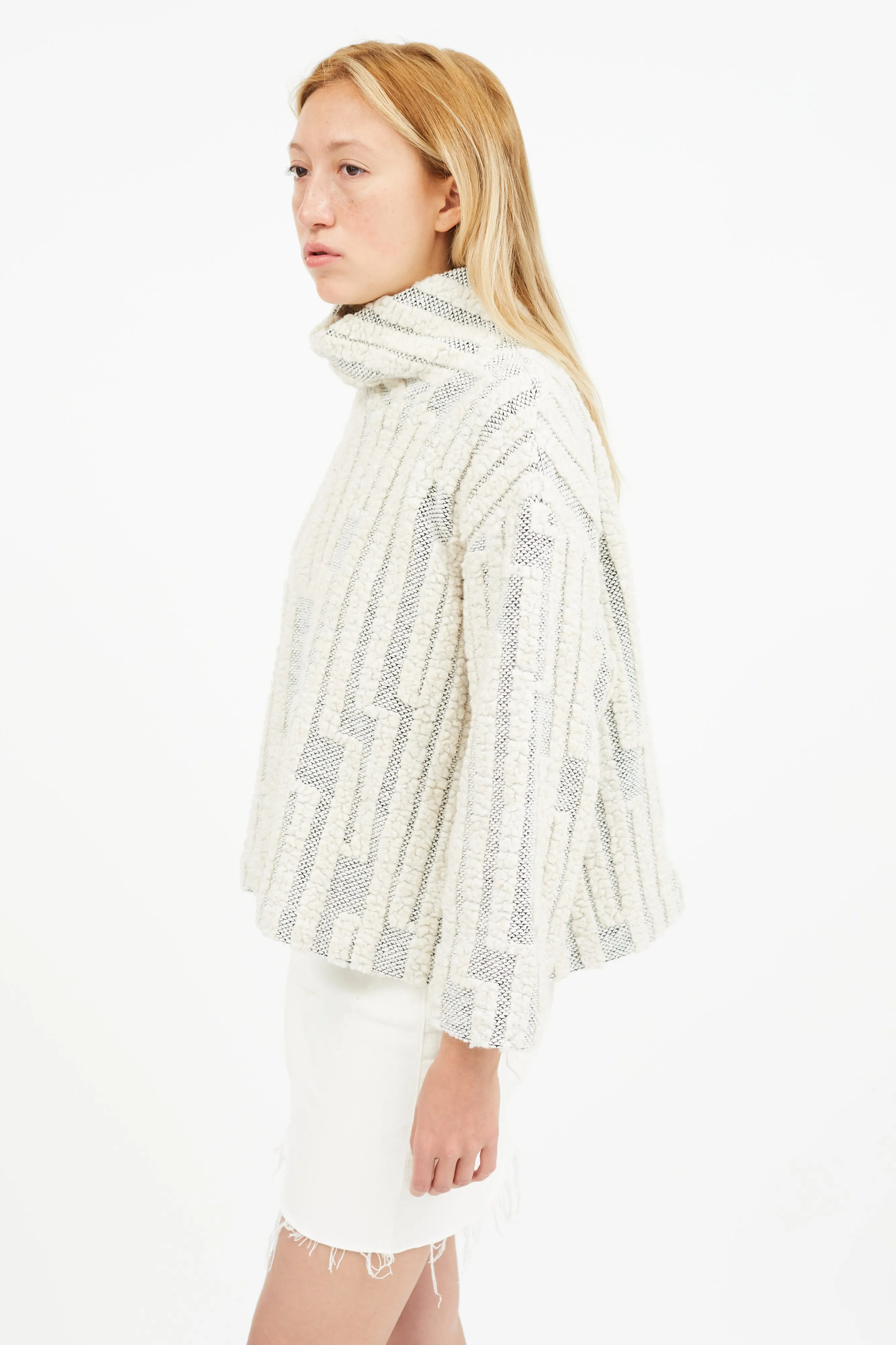 Horses Atelier Cream Wool Bouclé Funnel Neck Sweater