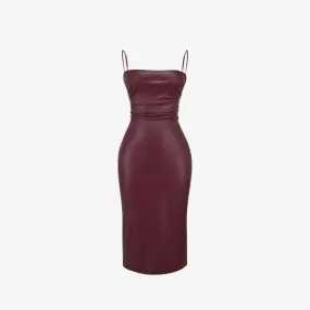 House Of Cb Faux Leather Lace Up Midi Dress Mulberry