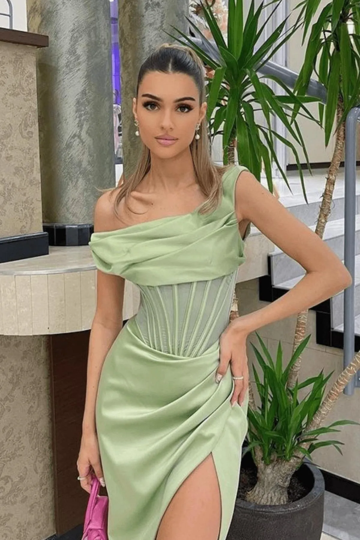 HOUSE OF CB Lulu Drape Corset Dress (Pistachio) - RRP $389