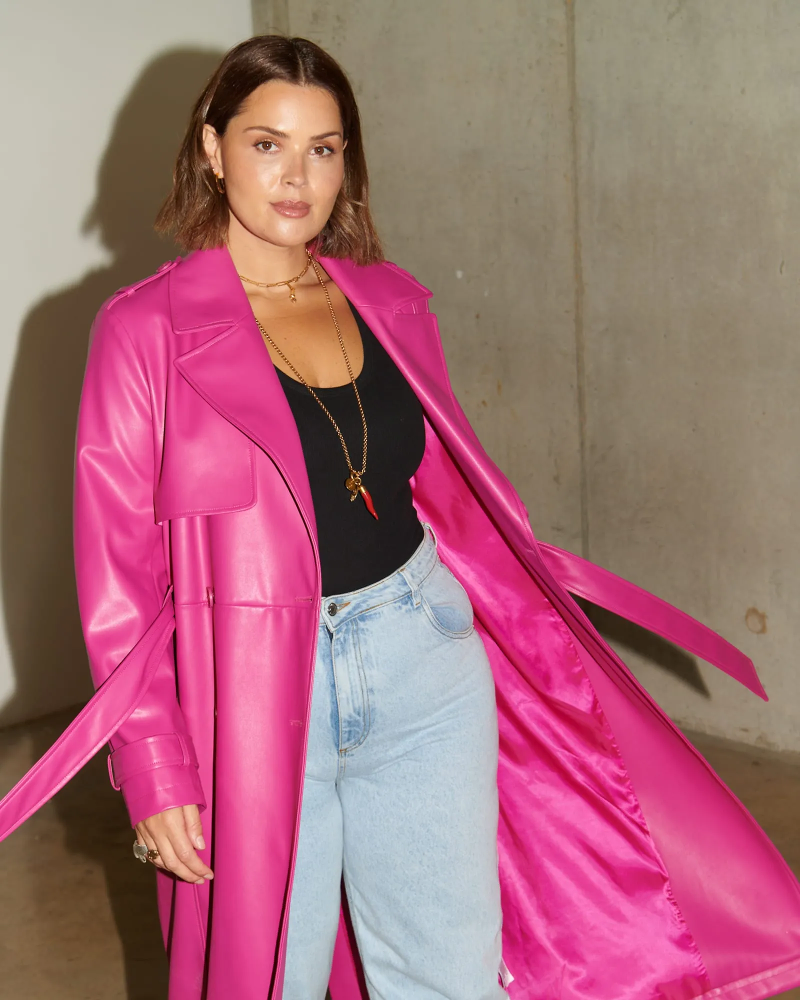 Magenta Vegan Leather Trench | Pink