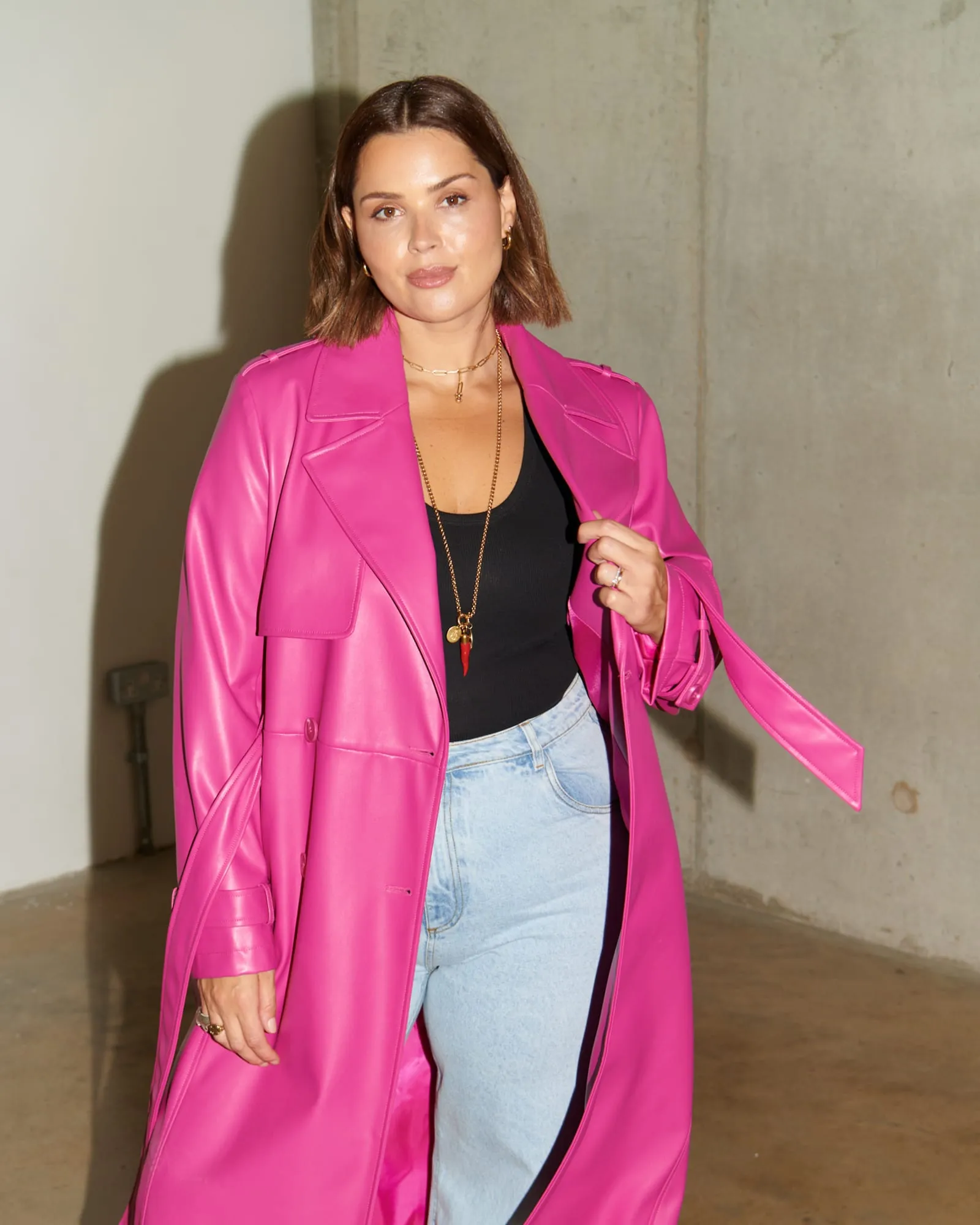 Magenta Vegan Leather Trench | Pink