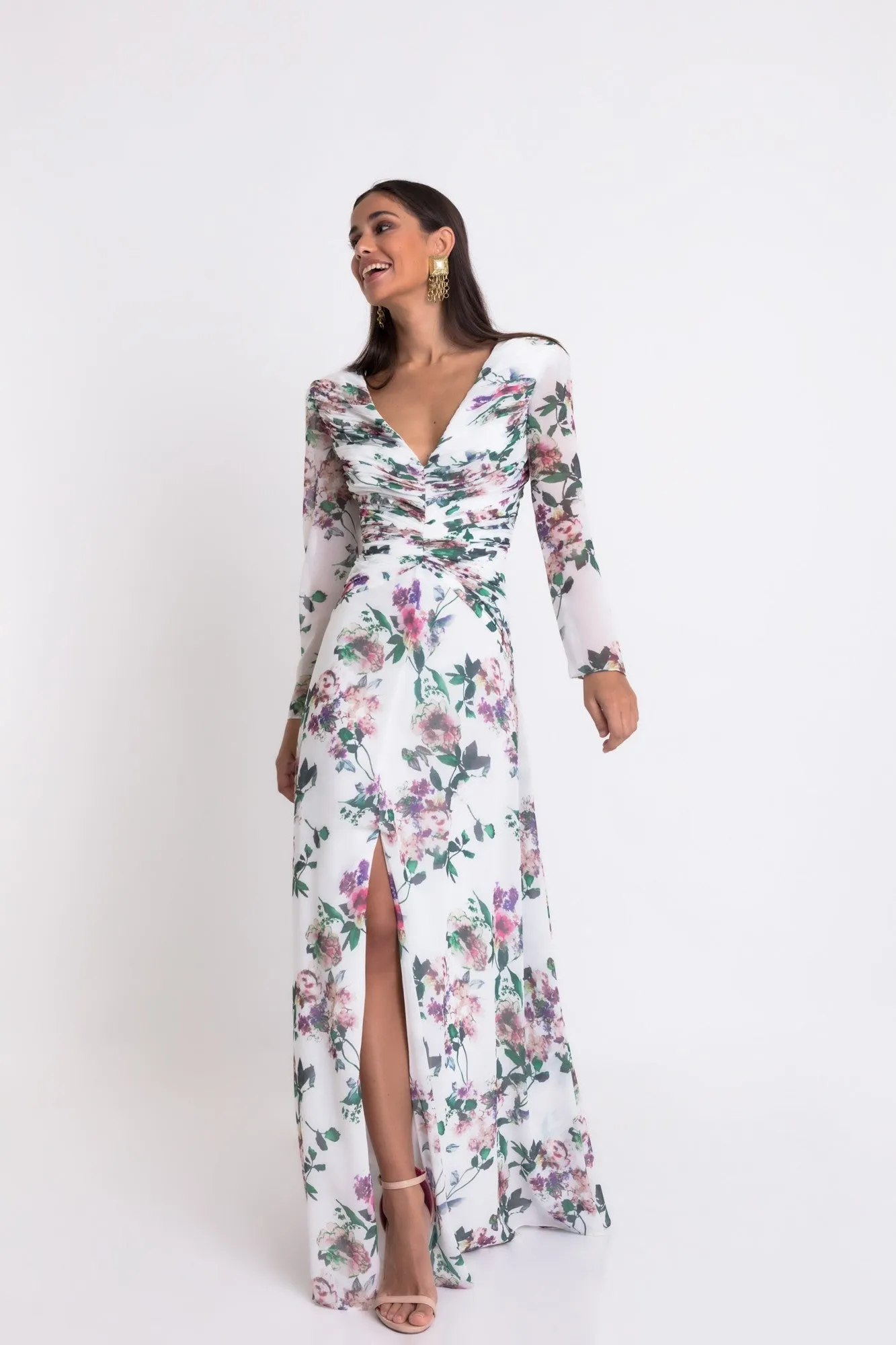 Matilde Cano Flores Plisado Dress