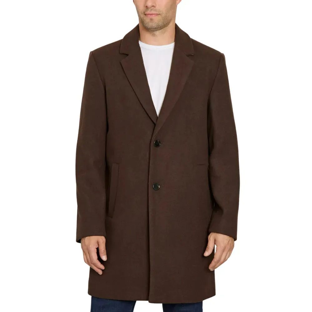 Mens Brown Single Breasted Wool Coat