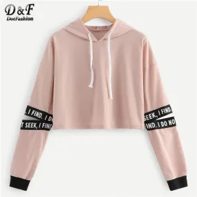 Pink Letter Drawstring Hoodie