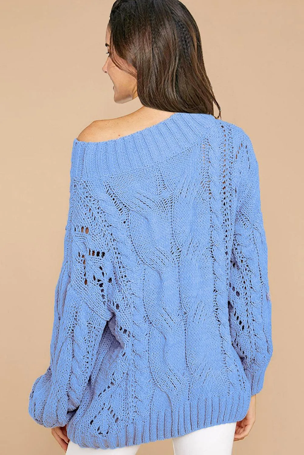 Sky Blue Cable Knit Chunky Oversized Pullover Sweater