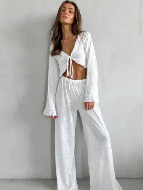 Soft Viscose Blend Loungewear in White Top and Pants Set