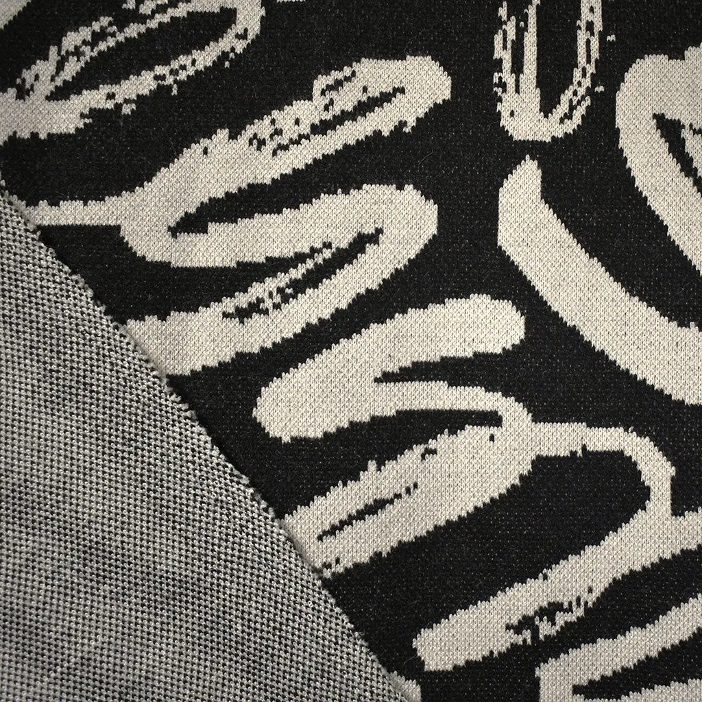 Squiggly Lines Plush Jacquard Double Knit Black/Cream