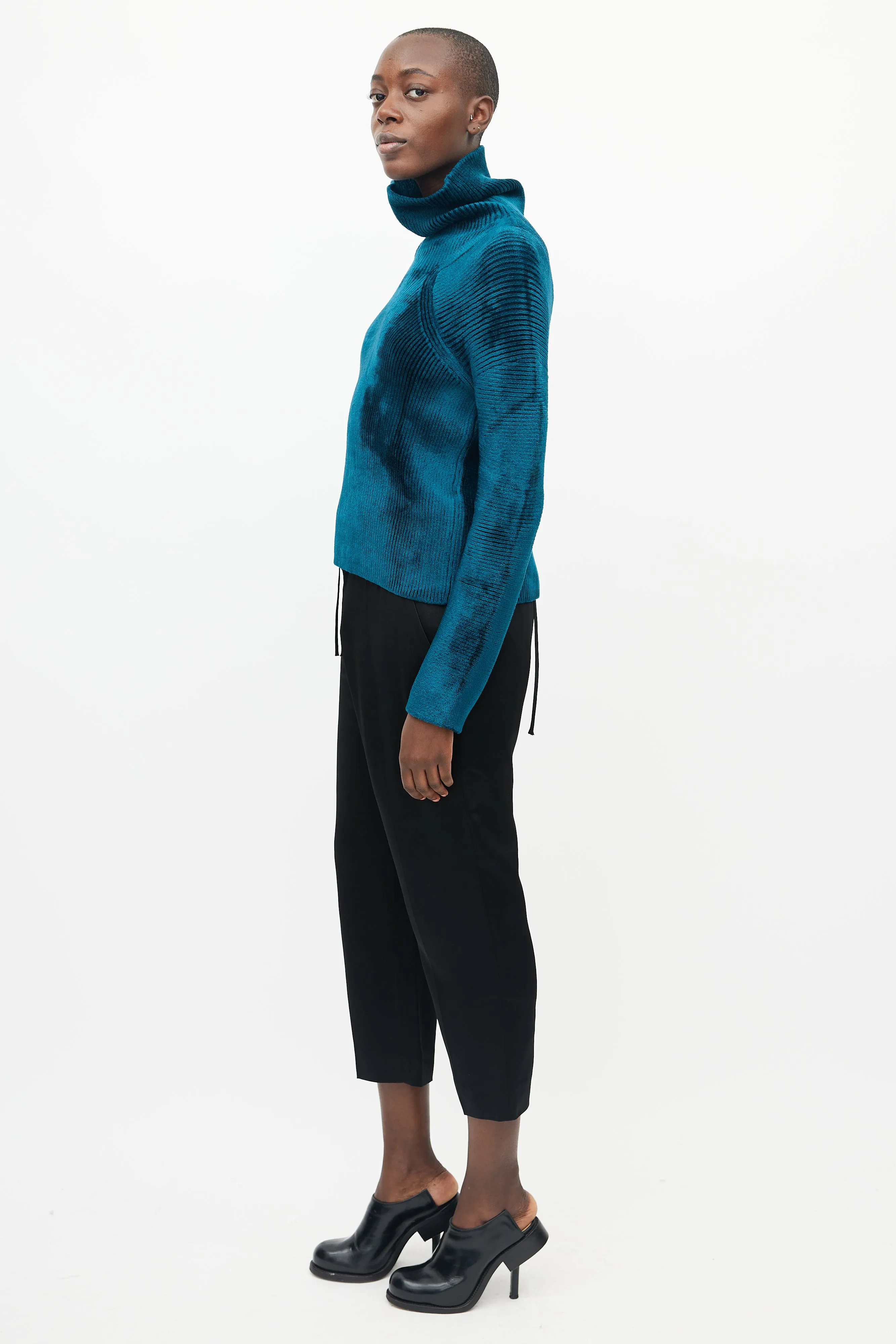 Teal Velour Ribbed Turtleneck